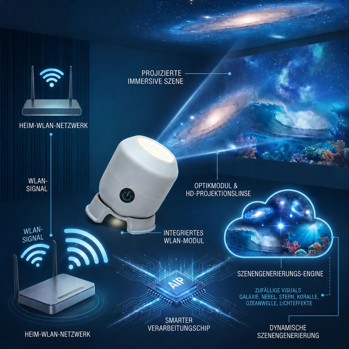 👉Sommer-Sale🔥🐳Letzter Tag 70% RABATT丨REBYIPO® STERNENMEER — Intelligenter 5D-Holografie-Sternenhimmel- & Ozean-Projektor 🌠